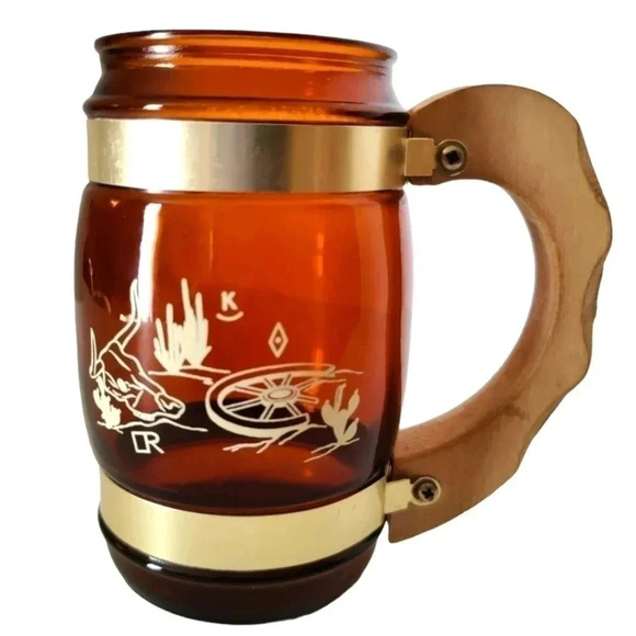 Vintage Siesta Ware Mug Cup, 14 ounce, glass with wooden handle - Picture 1 of 8